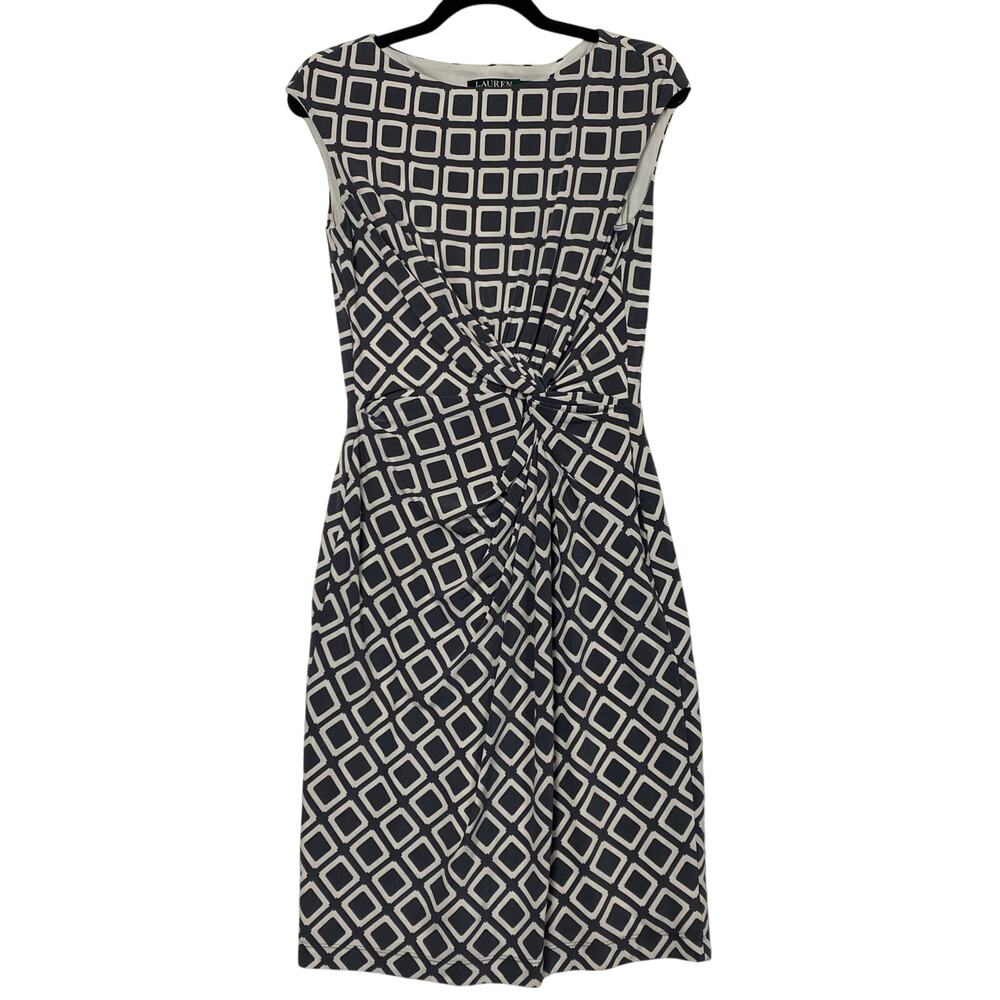 Lauren Ralph Lauren Gray Geometric Ruched Career Sheath Dress Size 6